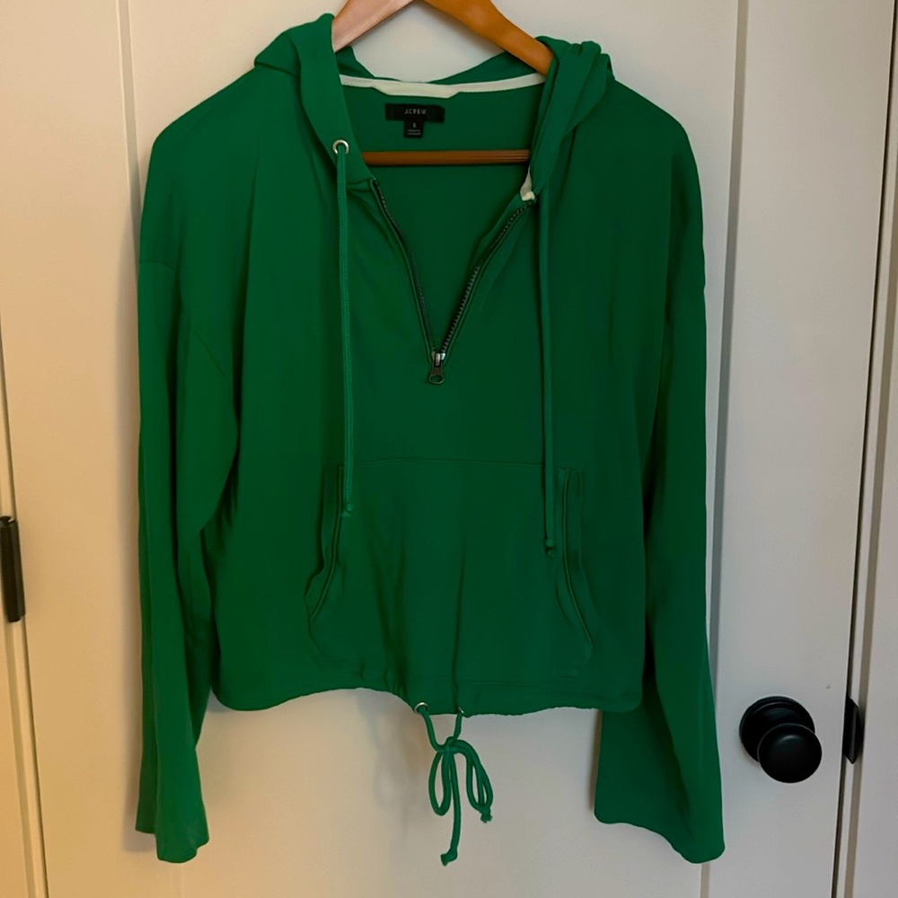 Kelly green Small J Crew hooded sweatshirt with zip neck and kangaroo pocket